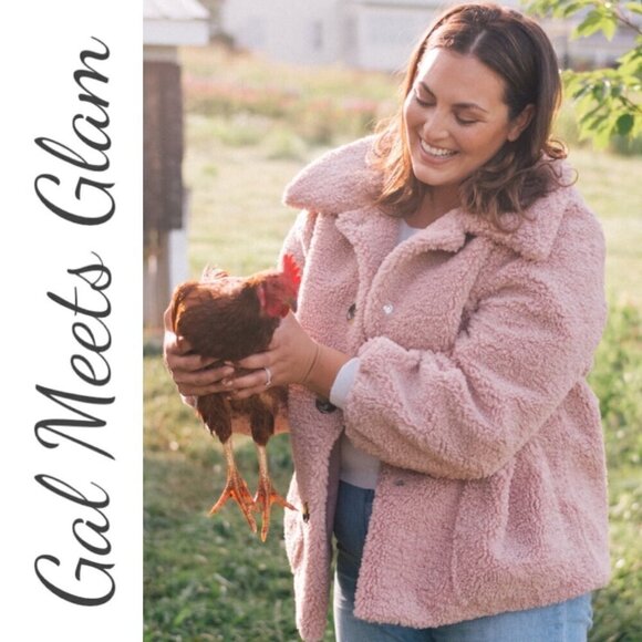 GAL MEETS GLAM Blush Pink Willa Faux Fur Teddy Jacket Fleece, Size Large - Picture 3 of 11